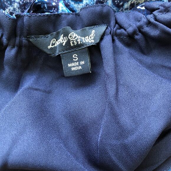 Lucky Brand Women's Blue Patterned Sleeveless High Neck Hi-Low Hem Dress sz S - Picture 2 of 7